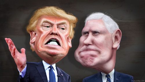 By DonkeyHotey (Donald Trump and Mike Pence - Caricature) [CC BY-SA 2.0 (http://creativecommons.org/licenses/by-sa/2.0)], via Wikimedia Commons