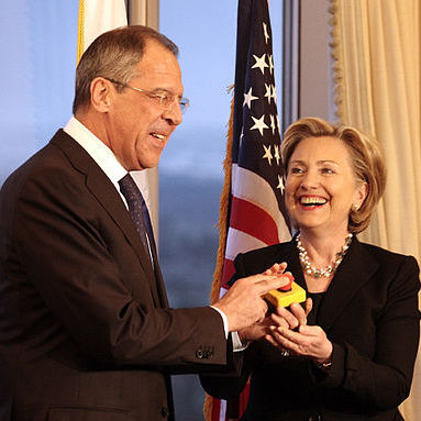 Hillary Clinton's reset button with Russia being pressed by Sergei Lavrov