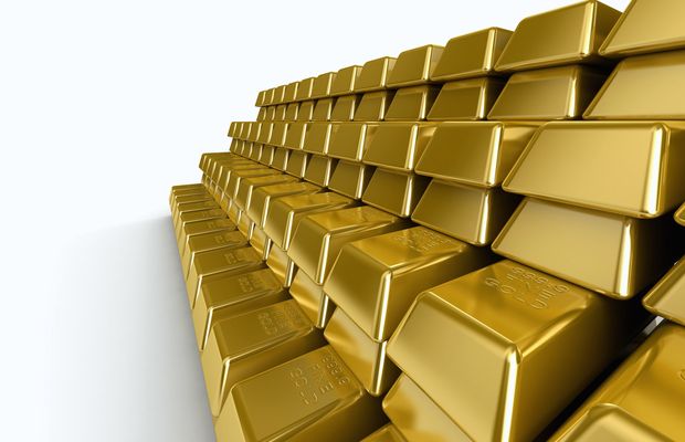 Rows of stacked gold bars